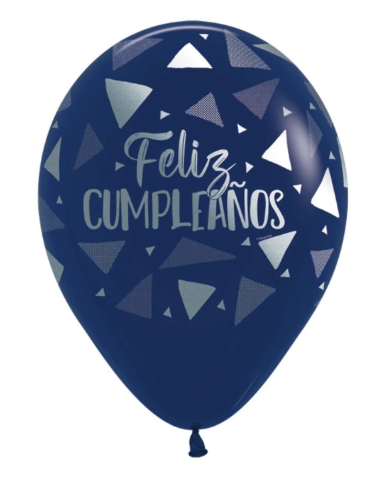 Globo Latex Redondo Infinity Feliz Cumpleaños Triangulos Metalink Fashion Azul  Sempertex